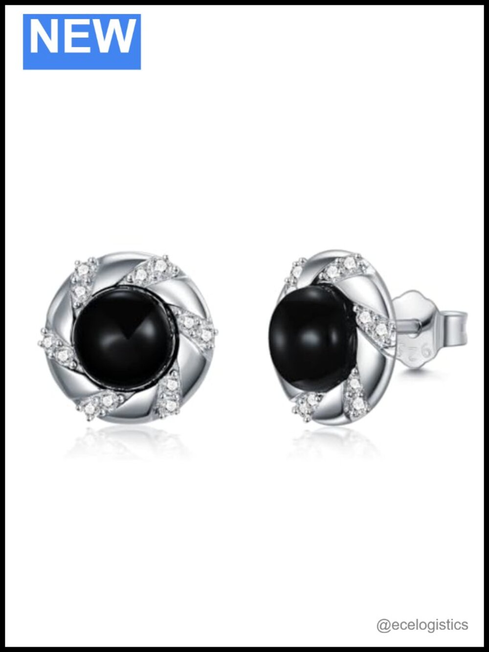 925 Sterling Silver 6MM Black Onyx Round Stud Earrings for Women